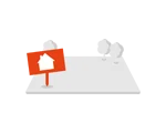 Symbol eines Grundstücks mit Verkaufsschild