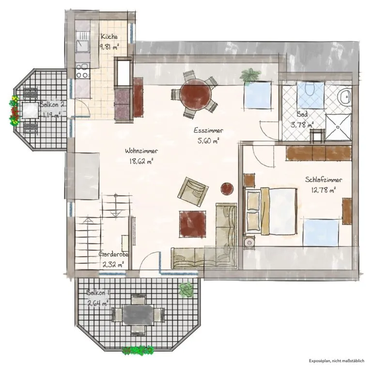 Immobilienangebot - Weil im Schönbuch - Alle - Sofort Kartons packen: 2 Zimmer auf ca. 59 m².
Luftig & hell mit XL-Stauraum, Balkonen und
Garage